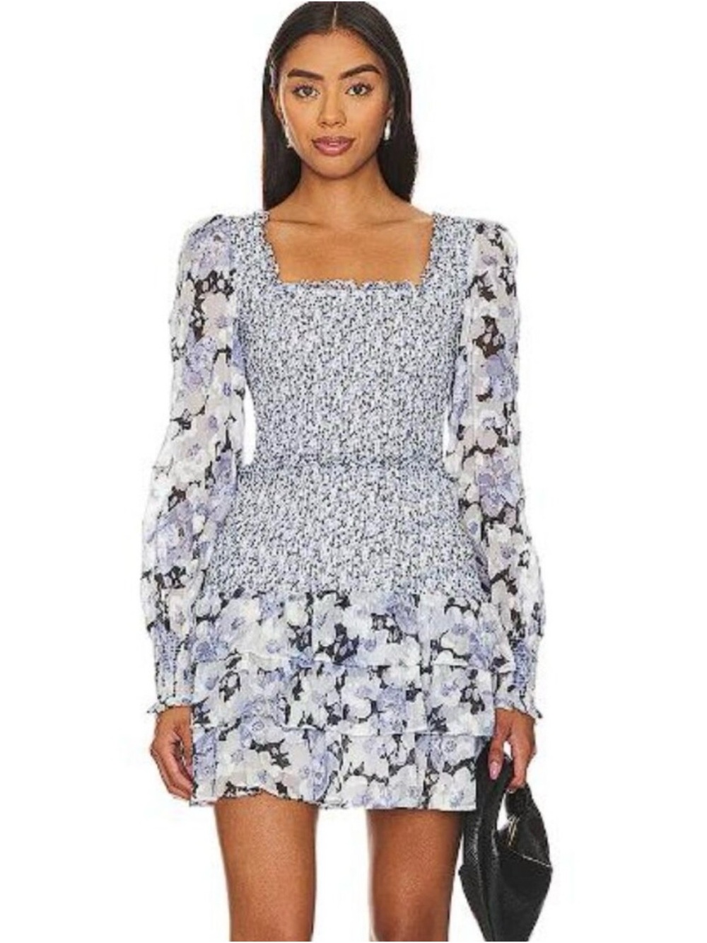 LoveShackFancy Light Blue Floral Smocked Mini Dress